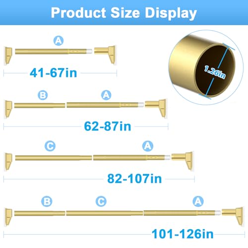 Extra Long Tension Curtain Rod, Gold, 41-126 Inch (4-10.5ft), Tension Rod - color: Gold, size: 41-126inch