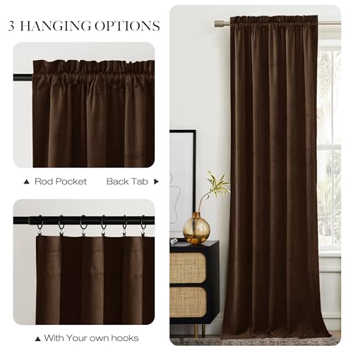 NICETOWN Brown Velvet Room Darkening Curtains 90 inches Long Set of 2 - color: Brown Series - Brown, size: 52"W x 90"L (Pack of 2)