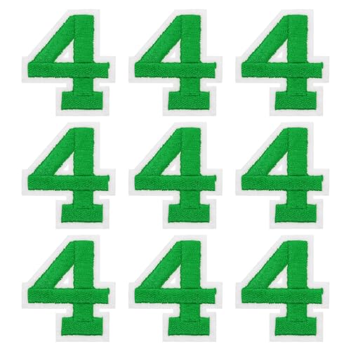 MECCANIXITY Iron on Number Patches 2" Number 4 Iron on Embroidered Patch Sew on Letter Stickers Applique for Repairing Clothing Jeans Shoes Hats DIY(Green, Pack of 9) - style: Number 4
