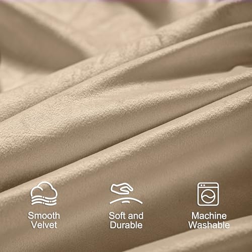 Lazzzy Cream Velvet Curtains 96 Inch Long Pinch Pleated Room Darkening Drapes Luxury Back Tab Thermal Insulated Window Treatments for Bedroom Living Room 2 Panels, 52 x 96 Inch, Latte - color: Latte, size: 52"W x 96"L (Pack of 2)