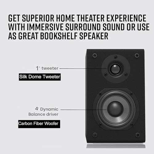 LONPOO Passive Bookshelf Speakers, 150W Wooden Cabinet Stereo Speakers Pair | 4" Carbon Fiber Woofer, 1" Silk Dome Tweeter, Amplifier Required, for Home Audio, Turntable & Record Player