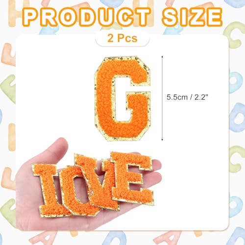 MECCANIXITY Chenille Letter Patches 2.2" Self Adhesive Alphabet g Stick on Embroidered Patch Sew on Letter Stickers Applique for Repairing Clothing Jeans Shoes Hats DIY(Orange, Pack of 2) - style: Letter-G
