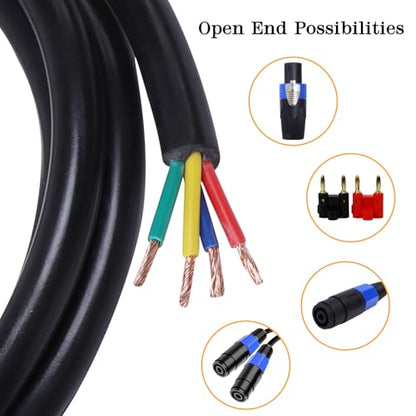 HBU 1 Pack 10 Feet Pro Road Tour 4 Conductor Speakon Cable - 12 Gauge Speak-On to 4-Wire Cables for Chuchero, Tweeters, Mids Wiring (4 Conductors, 10Ft.) - size: 10 Feet (1-Pack), style: 4-Conductor Wiring