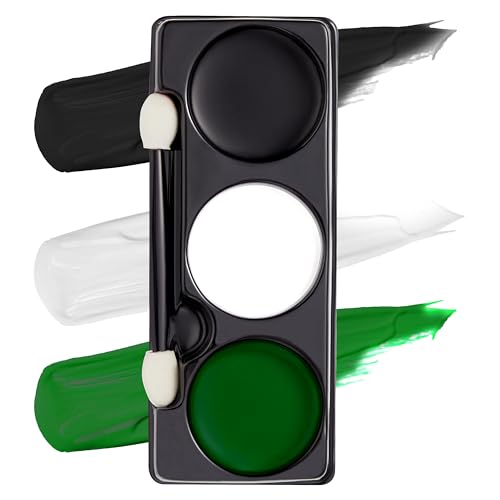 Spooktacular Creations Halloween Makeup Palette 3 Colors Face Body Paint with Brush for Zombie Skeleton Clown Witch Football Baseball Sports SFX Costume Cosplay Dress Up (7 Oz, White Black Green) - color: White Black Green