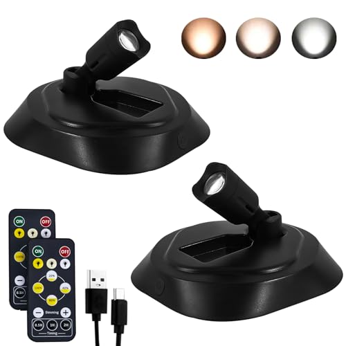 Wireless LED Spotlight Indoor with Remote, Battery Powered Picture Lights, Rechargeable Spot Lights with 3CTT, Dimmable Timer Art Lights Accent Uplighting for Plant Wall, 2 Pack - color: 3CCT-B