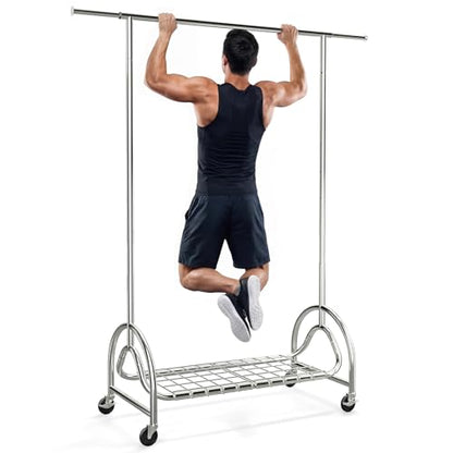 TigerParty Heavy Duty Clothing Rack for Hanging Clothes, Metal Clothes Rack Load 600 LBS, Rolling Coat Racks for Hanging Clothes with Lockable Wheels, Wardrobe Closet Garment Racks for Bedroom - size: 63" or 68"