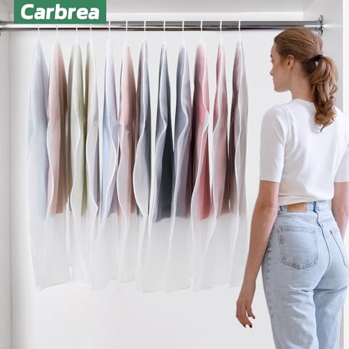 Carbrea 6 Pack Translucent Garment Bags for Hanging Clohes - 24" x 42" | Thick PEVA Materials, Smooth Zipper, with Zipper Protection, Breathable, Washable, Reusable, for Closet Storage, Travel Use - size: 42 inch