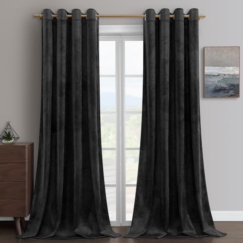 HOMEIDEAS Black Velvet Blackout Curtains, 52 x 96 Inches Long Heavy Duty Light Blocking Thermal Insulated Grommet Window Drapes for Threater, Bedroom, 2 Panels - color: Grommet-black, size: 52"W x 96"L (Pack of 2)