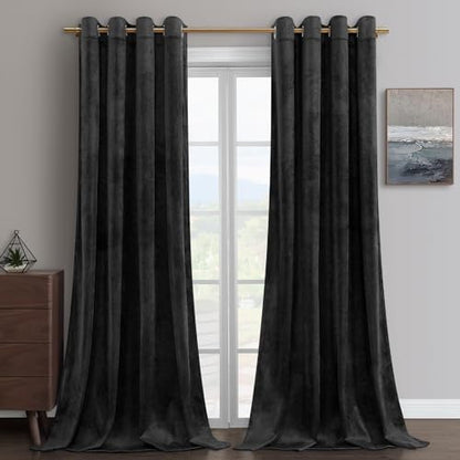 HOMEIDEAS Black Velvet Blackout Curtains, 52 x 96 Inches Long Heavy Duty Light Blocking Thermal Insulated Grommet Window Drapes for Threater, Bedroom, 2 Panels - color: Grommet-black, size: 52"W x 96"L (Pack of 2)