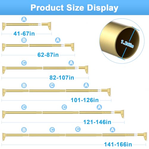 Extra Long Tension Curtain Rod, Gold, 41-165 Inch (4-13.7ft), Tension Rod - color: Gold, size: 41-165inch