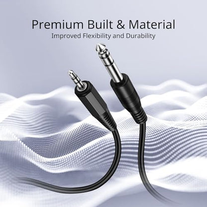 TNP 3.5mm to 6.35mm Bidirectional Stereo Audio Cable, Male to Male, 10 Feet | Quarter Inch to Headphone Jack Cord Connects Compatible Aux Devices, Amps, Speakers, Guitars, Keyboards, and Mixers - size: 10 Feet