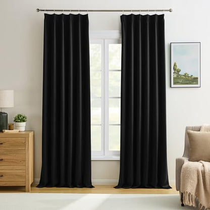 KEQIAOSUOCAI Black Curtains Blackout 100 Inches Long, Luxury Faux Silk Polyester Pinch Pleated Thermal Insulated Black Out Curtains with Hooks for Bedroom Living Room Home Office 40 x 100 - color: Black, size: 40"W x 100"L (Pack of 2)