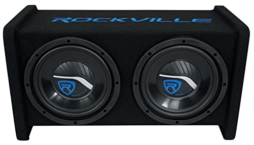 Rockville RV208P Dual 8" Car Audio Subwoofers in Vented Enclosure Box | 800W Peak/400W RMS, 4 Ohm, Gold-Plated Terminals, Ported MDF Cabinet, 15° Angled, Polypropylene Cone, Tweed Carpet - style: Dual 8"