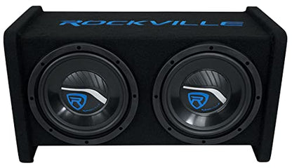 Rockville RV208P Dual 8" Car Audio Subwoofers in Vented Enclosure Box | 800W Peak/400W RMS, 4 Ohm, Gold-Plated Terminals, Ported MDF Cabinet, 15° Angled, Polypropylene Cone, Tweed Carpet - style: Dual 8"