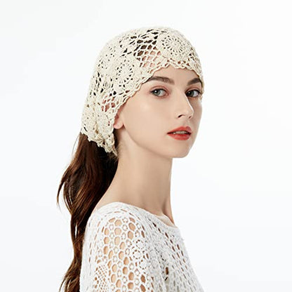 ZLYC Women Cotton Crochet Slouchy Beanie Hat Handmade Knit Summer Skull Cap | Lightweight breathable,boho casual chic look,travel photos festival party,café commute daily wear,beach concert gathering - color: Beige Ponytail