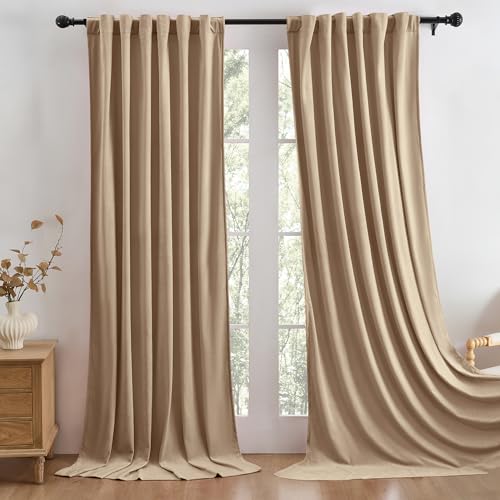 Manyshofu Khaki Velvet Curtains, 2 Panels Blackout 52x84 | Luxurious Velvet Feel, Thermal Insulated Noise Reducing, Dual Back Tab And Rod Pocket Hanging, Machine Wash Fade-Resistant - color: Beige, size: 52"W x 84"L (Pack of 2)