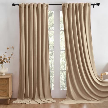 Manyshofu Khaki Velvet Curtains, 2 Panels Blackout 52x84 | Luxurious Velvet Feel, Thermal Insulated Noise Reducing, Dual Back Tab And Rod Pocket Hanging, Machine Wash Fade-Resistant - color: Beige, size: 52"W x 84"L (Pack of 2)