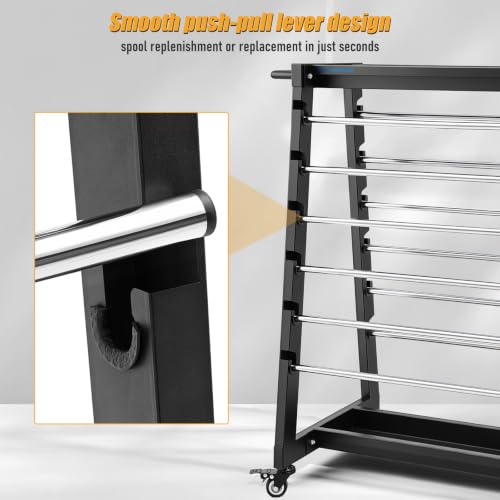 12-Rod Wire Spool Rack, 500lb Heavy-Duty Caddy Dispenser with Swivel Caster | steel frame, holds cable reels wires, ropes, craft ribbons, for industrial, retail, craft room, flower shop use - size: Black Wire Spool Rack (12 Rods)