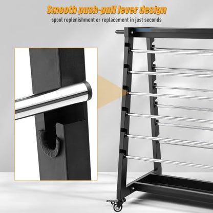 12-Rod Wire Spool Rack, 500lb Heavy-Duty Caddy Dispenser with Swivel Caster | steel frame, holds cable reels wires, ropes, craft ribbons, for industrial, retail, craft room, flower shop use - size: Black Wire Spool Rack (12 Rods)