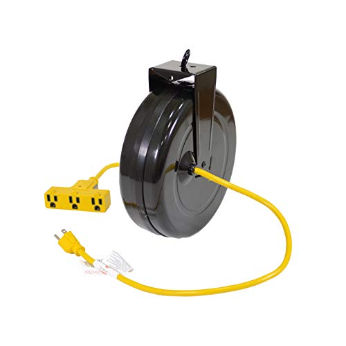 Alert ProReel 5000M-30GF-CB Heavy-Duty Retractable Cord Reel | 30' - 14/3 SJTW Cord | Tri-Tap Grounded Outlet with Power Light | 13amp Circuit Breaker