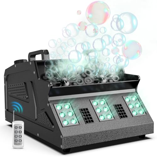 2000W Fog Bubble Machine, 3 in 1 Bubble Machine with 2 Bubble Fans,7 CH 18 RGB LED Lights Smoke Bubble All IN 1 Machine, Fog Machine Stage Effect for Party, Wedding, Halloween, 1 PACK - color: 1 PACK