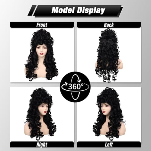 Long Curly Fluffy Cosplay Wig for Women Heat-Resistant Synthetic Fiber Hair Wig for Adult Halloween (Black) - color: Black