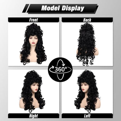 Long Curly Fluffy Cosplay Wig for Women Heat-Resistant Synthetic Fiber Hair Wig for Adult Halloween (Black) - color: Black