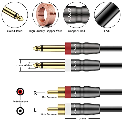 J&D Dual 1/4 inch TS to RCA Cable, 9 feet, Heavy Duty Audio Interconnect, Compatible with AV Receiver, Speaker, Amplifier - size: 9 Feet