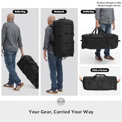 STOVER 45/80/100L U-Zip Rolling Duffel Bag with Wheels, X-Large Durable Travel Duffle + Toiletry Bag, Lay-Flat Opening, Packable w/Shoulder Straps- Use as Luggage or Backpack, Men/Women (Black) - color: U-Zip Voyager Black