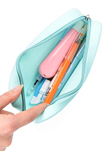 Silicone Pen Pencil Bag case with Zipper, Water Leak Resistant,Toiletry Essentials Holder, Cosmetic Pouch Organizer Drop kit for Personal Items,School,Gift,Kid,Teen, Student, Red