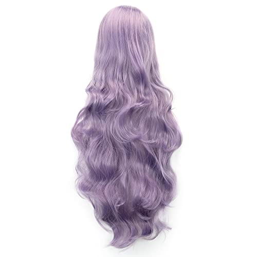 IMISSU 80cm Long Curly Natural Hair Cosplay Wig with Bangs Colorful Halloween Costume Party Wigs for Women (Purple) - color: Purple