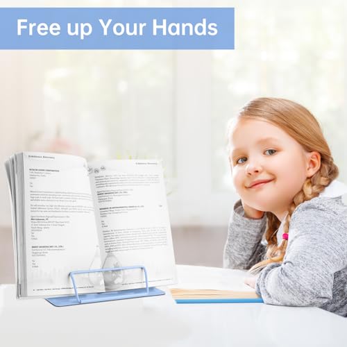Honagu Desk Book Stand Metal Reading Rest Book Holder, Book Holders for Reading Hands Free, Adjustable Cookbook Documents Holder Bookstands for Recipes Textbooks Music Books (Dark Blue) - color: Dark Blue