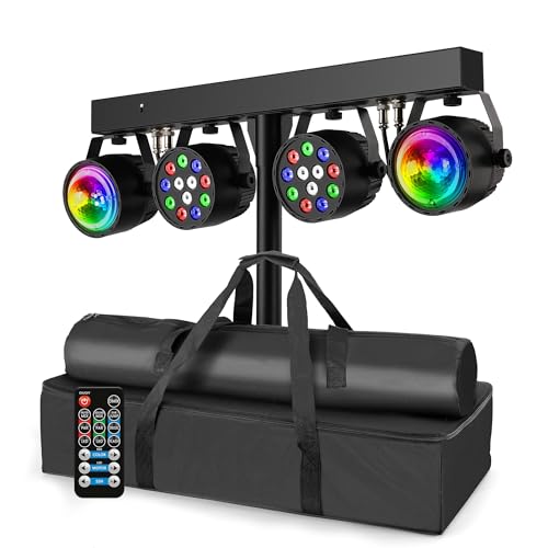 Telbum DJ Disco Lights with Stand, Professional LED Party Light Set, DJ Lighting System DMX512, Sound Activated Stage Lights Package for Gig Bar Wedding Live Band Club Booth Show Events