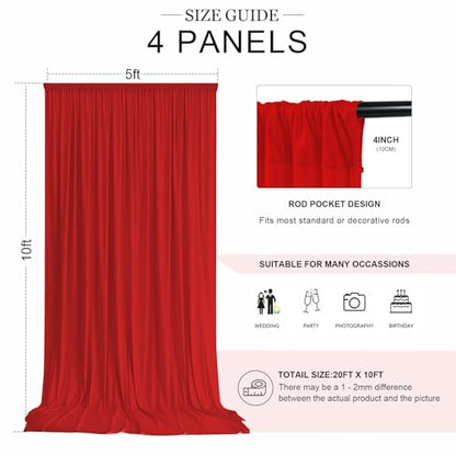 20ft x 10ft Red Wrinkle-Free Backdrop Curtains, Fabric Photo Drapes for Christmas Party Valentine’s Day New Year Patriotic Holidays 4th of July Birthday Photography Background - color: Red, size: 20FTx10FT (W5'xH10', 4 Panels)