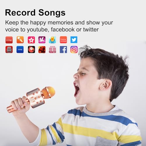 Microphone for Kids Voice Change Karaoke Microphone Kids Girl Gifts Handheld Wireless Bluetooth Microphone Home Party Favor Mic Microphones Kids Christmas Birthday Gifts - color: Rose Gold