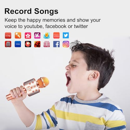 Microphone for Kids Voice Change Karaoke Microphone Kids Girl Gifts Handheld Wireless Bluetooth Microphone Home Party Favor Mic Microphones Kids Christmas Birthday Gifts - color: Rose Gold