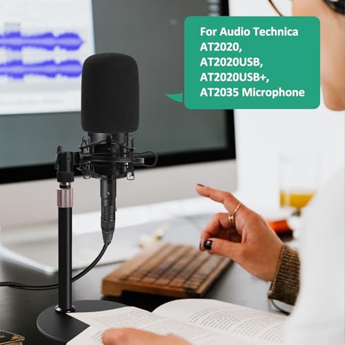 AT2020 Mic Stand, Adjustable Height Desk Mic Stand with Shock Mount, Foam Windscreen, Metal Weighted Base, 1/4 to 3/8 Metal Adapter, for AT2020 AT2020USB AT2020USB+ AT2035 Mic by Rigych - color: Desktop Stand