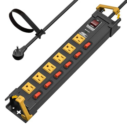 CRST 6-Outlet Metal Power Strip with Individual Switches 15A/1875W, 10FT - color: Black+Yellow, size: 6 Outlet-10FT