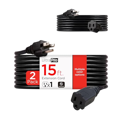 UltraPro 15 Ft 3 Outlet Extension Cord with Mulitple Outlets, 2 Pack - color: Black, size: 15 Ft 2 Pack