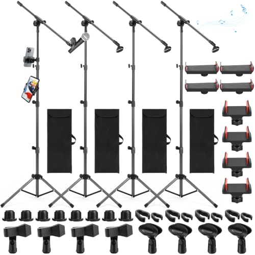 Relaxweex 4 Pcs Tripod Microphone Stand Boom Arm Floor Mic Stand with Carrying Bag and Mic Clips for Singing Stage Wedding Karaoke Church (Multifunctional Style) - style: Multifunctional Style