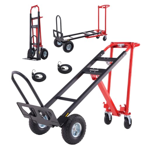 4 in 1 Convertible Hand Truck Dolly, 1000Lb Heavy Duty Folding Hand Truck Dolly Cart with Wheels 10" All-Terrain Tires, Hand Cart for Moving/Warehouse/Outdoor/Logistics/Shopping/Home/Office - color: Red-3