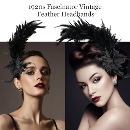 Loieryk Feathers Fascinator Headband 1920s Queen Headpiece Fascinators Hats for Women Tea Party Flower Headpiece - color: Black