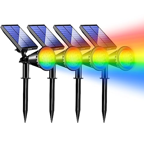 KEV Solar Spot Lights Outdoor,18 LEDs Solar Flood Lights with 8 Modes &Colored Adjustable &IPX65 Waterproof,Christmas Solar Spotlight for Driveway/Backyard/Landscape/Tree/Garage(Multicolor,4 Pack) - color: Multicolor-4 Pack