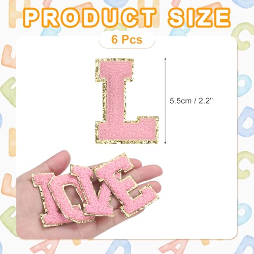 MECCANIXITY Chenille Letter Patches 2.2" Self Adhesive Alphabet L Stick on Embroidered Patch Sew on Letter Stickers Applique for Repairing Clothing Jeans Shoes Hats DIY(Pink, Pack of 6) - style: Letter-L