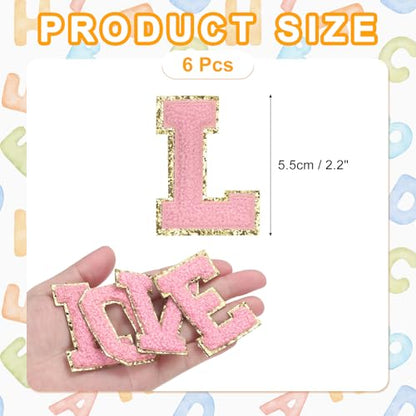 MECCANIXITY Chenille Letter Patches 2.2" Self Adhesive Alphabet L Stick on Embroidered Patch Sew on Letter Stickers Applique for Repairing Clothing Jeans Shoes Hats DIY(Pink, Pack of 6) - style: Letter-L
