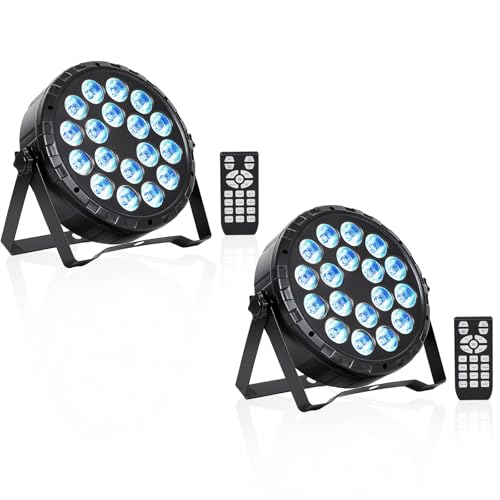 LED Par Light DJ Stage Light,18 LED RGBW with Remote&DMX Control,Sound Activated Control DJ Uplighting for Wedding Party Club Christmas Stage Lighting (2 Packs)