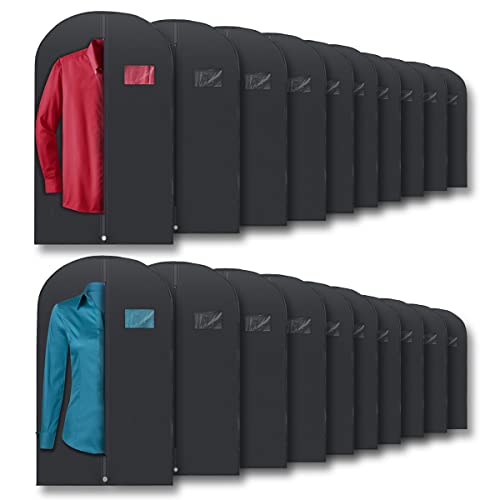 Plixio Garment Bags Suit Bag for Travel and Clothing Storage of Dresses, Dress Shirts, Coats— Includes Zipper and Transparent Window (Black - 20 pack: 40") - size: Black - 20 Pack (40")
