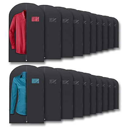 Plixio Garment Bags Suit Bag for Travel and Clothing Storage of Dresses, Dress Shirts, Coats— Includes Zipper and Transparent Window (Black - 20 pack: 40") - size: Black - 20 Pack (40")