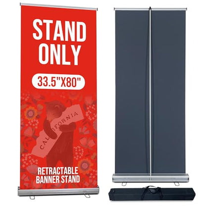 33.5"W x 80"H Retractable Banner Stand – Standard Roll Up Banner Display with Padded Carrying Bag for Trade Show, Exhibition, Store Promotion & Advertising Events 1 Pack (Stand Only)