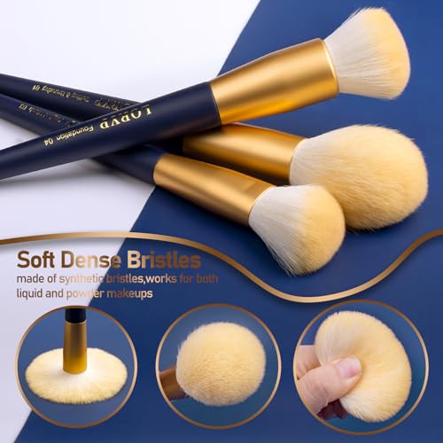 LORYP Makeup Brushes Set Labeled 18 Piece Face and Eye Brush Set Ultra soft hair Foundation, Concealer, Blush, Contour, Blending, Eyeshadow Blue Brush kit - color: Blue